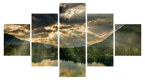 Obraz jezera s průsvitajícím sluncem (125x70 cm)
