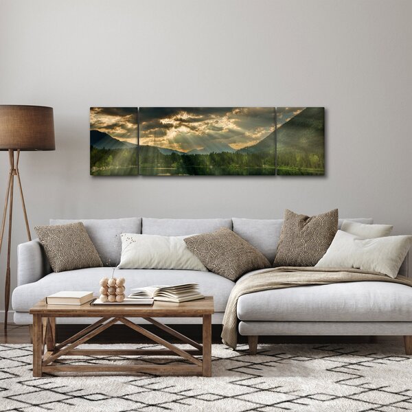 Obraz jezera s průsvitajícím sluncem (170x50 cm)