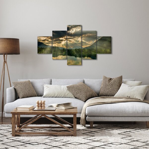 Obraz jezera s průsvitajícím sluncem (125x70 cm)