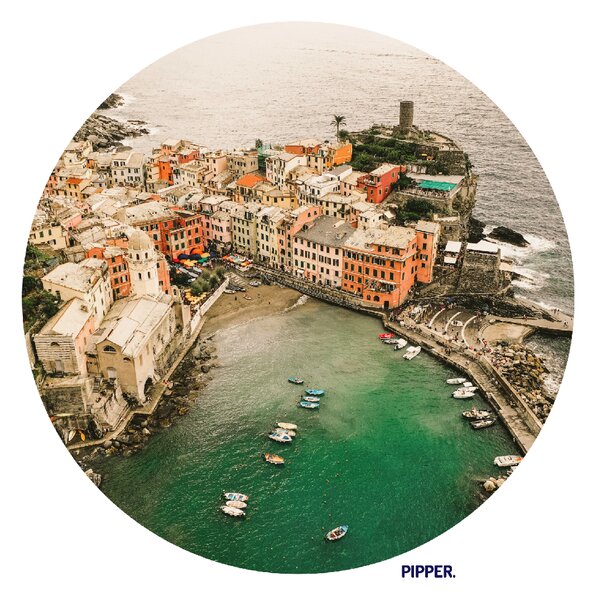 PIPPER. Textilní kruhová samolepka na zeď "Cinque Terre - Italy" Velikost: 120cm