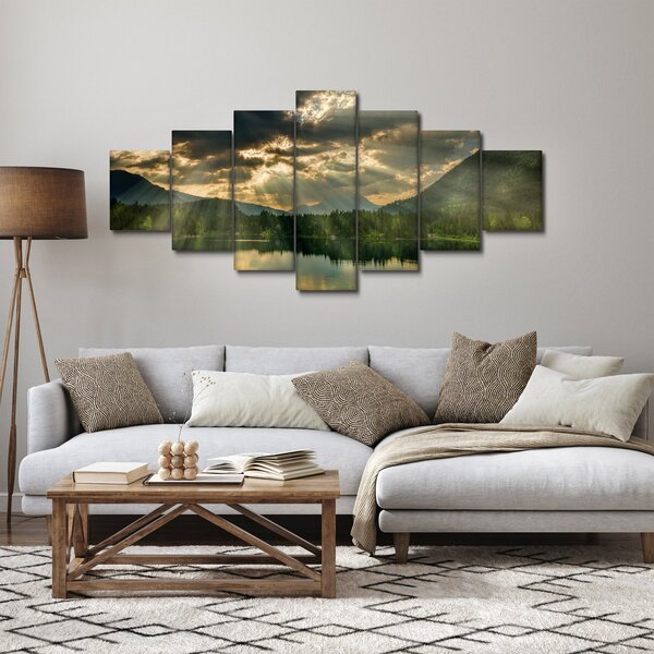 Obraz jezera s průsvitajícím sluncem (210x100 cm)