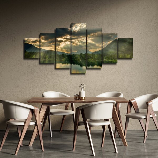 Obraz jezera s průsvitajícím sluncem (210x100 cm)