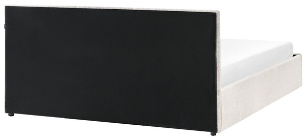 Postel s úložným prostorem MASSOGNES Buklé Krémově bílá 180 x 200 cm