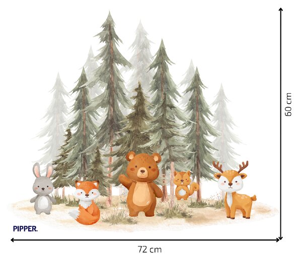 PIPPER. Textilní samolepka na zeď "Les se zvířátky 2" Velikost: 72x60cm