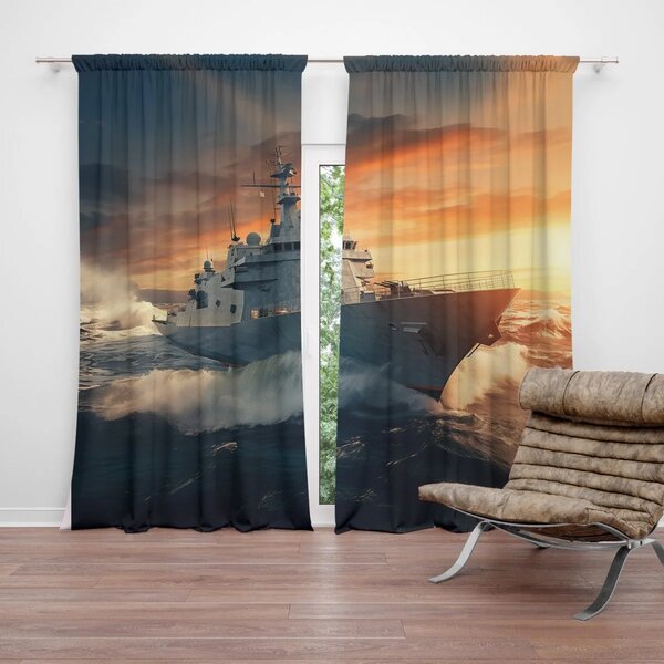 Sablio Závěs Válečná loď v rozbouřených vodách: 2ks 140x250cm