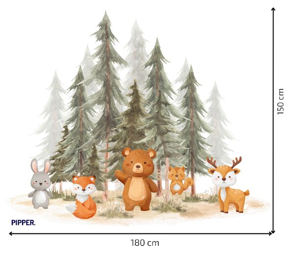 PIPPER. Textilní samolepka na zeď "Les se zvířátky 2" Velikost: 72x60cm