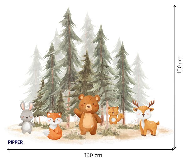 PIPPER. Textilní samolepka na zeď "Les se zvířátky 2" Velikost: 72x60cm