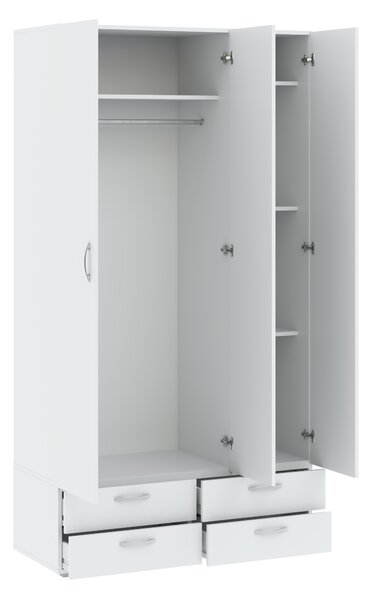 Třídveřová šatní skříň 111 cm se šuplíky RICHLAND - bílá