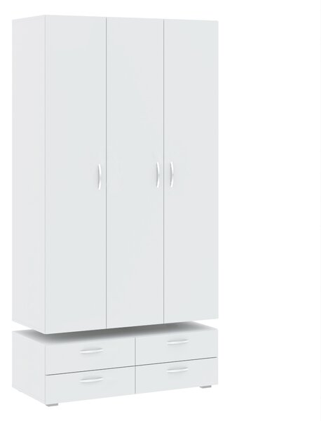 Třídveřová šatní skříň 111 cm se šuplíky RICHLAND - bílá