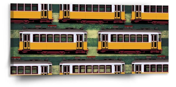 Sablio Obraz Lisabonské historické tramvaje Zelený Pattern - 110x50 cm