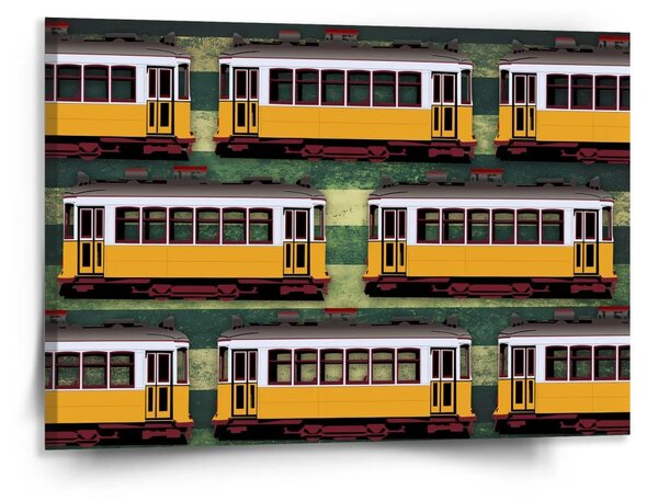 Sablio Obraz Lisabonské historické tramvaje Zelený Pattern - 150x110 cm
