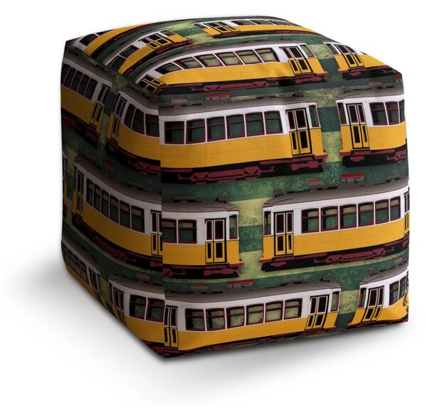 Sablio Taburet Cube Lisabonské historické tramvaje Zelený Pattern - 40x40x40 cm