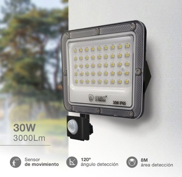 Prémiový ultratenký LED reflektor s čidlem pohybu šedý 30W 2600lm, denní, 3 roky záruka