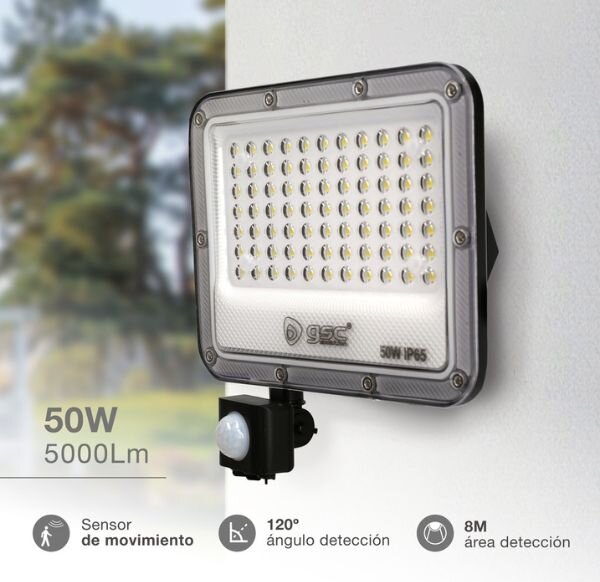 Prémiový ultratenký LED reflektor s čidlem pohybu šedý 50W 4800lm, denní, 3 roky záruka