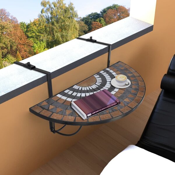 Závěsný stolek na balkon terakota a bílý mozaika