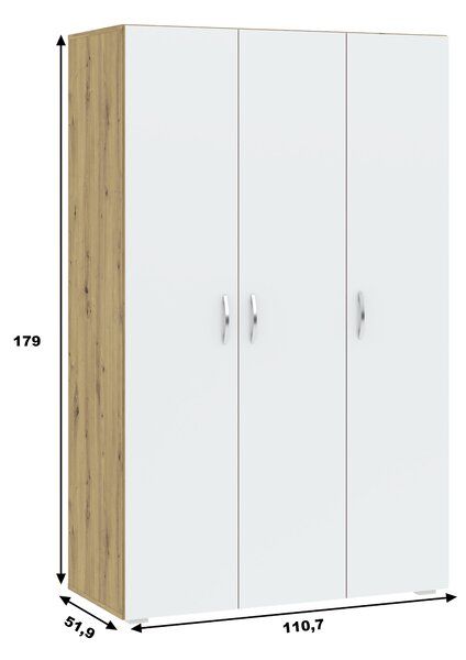 Třídveřová šatní skříň 111 cm RICHLAND - dub artisan / bílá