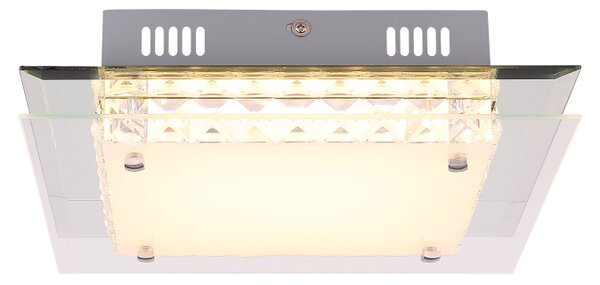 Globo 49344-18 MATARO - Stropní LED svítidlo s krystalky 28 x 28cm, 18W, 3000K (Úsporný přisazený LED lustr s moderními ověsky a průhlednými krystalky)