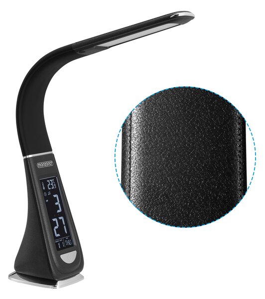 Stolní LED lampa Lilly, nastavitelné rameno, kožený vzhled, černá 107702