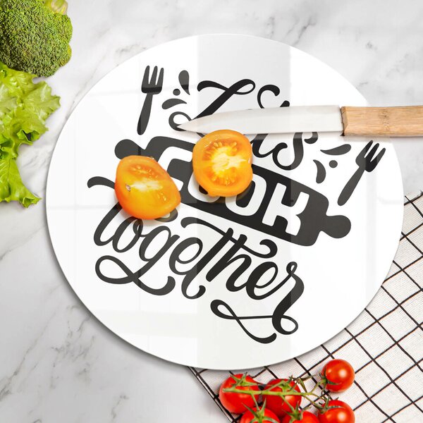 Skleněná deska do kuchyně Nápis let's cook together
