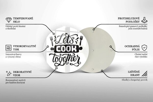 Skleněná deska do kuchyně Nápis let's cook together