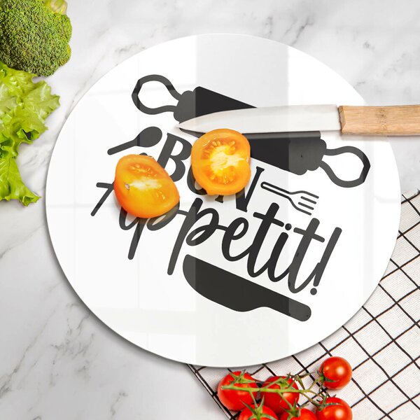 Skleněné krájecí prkénko Bon appetit nápis