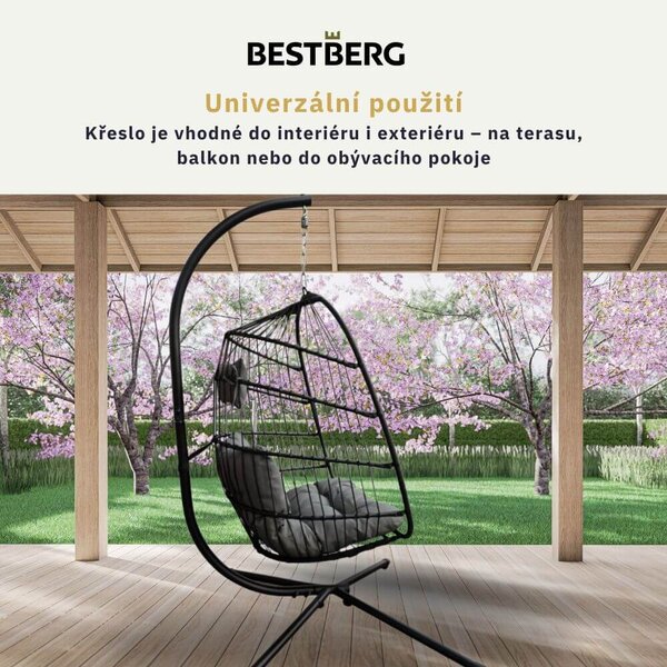 Závěsné křeslo BestBerg BBHC-30 / ocel / černá/šedá