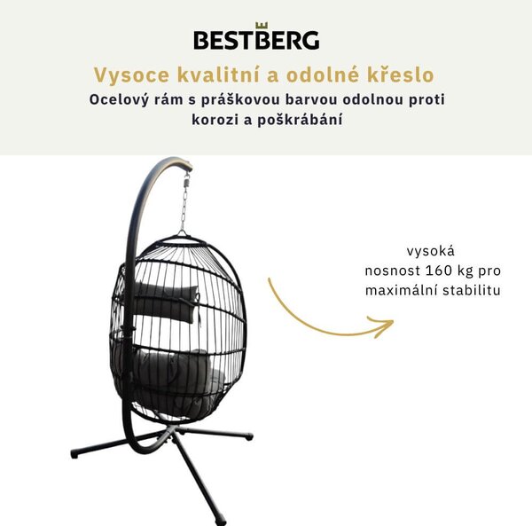 Závěsné křeslo BestBerg BBHC-30 / ocel / černá/šedá