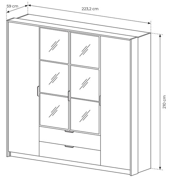 MILTON l | šatní skříň | 223,2 cm | kaštan/antracit