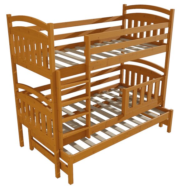 Vomaks Patrová postel s výsuvnou přistýlkou PPV 001 se zábranou Rozměr: 80 x 180 cm, Barva: moření olše, Prostor mezi lůžky: 80 cm