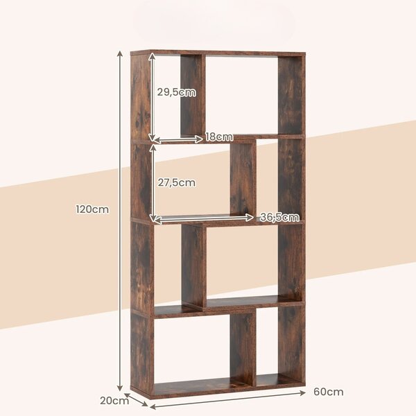 Regál Costway 60 cm x 120 cm x 20 cm, odstíny hnědé