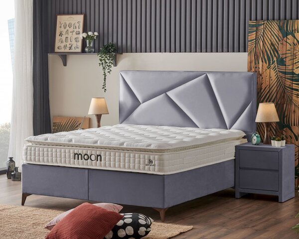 Čalouněná postel MOON s matrací - šedá 180 × 200 cm