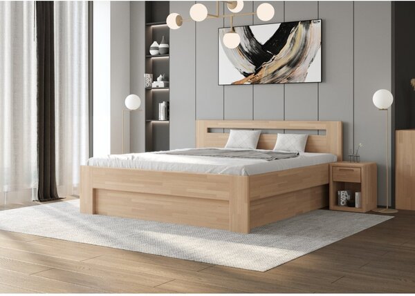Usnu Nové spaní BENNY Limited postel s úložným prostorem - masivní buk Povrchová úprava: lak č. 10 přírodní, Rozměry ( šířka x délka) (O): 180 x 200 cm