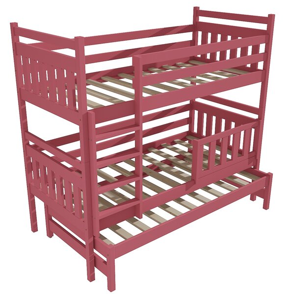 Vomaks Patrová postel s výsuvnou přistýlkou PPV 004 se zábranou Rozměr: 90 x 190 cm, Barva: barva růžová, Prostor mezi lůžky: 80 cm