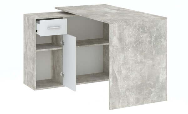Rohový psací stůl WESLACO - beton / bílý