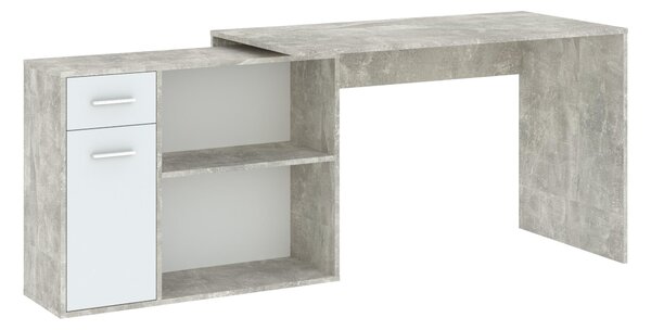 Rohový psací stůl WESLACO - beton / bílý