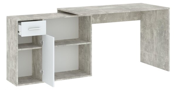 Rohový psací stůl WESLACO - beton / bílý