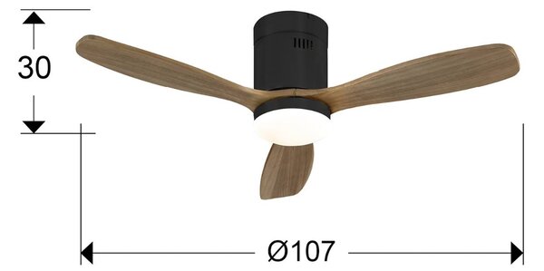 Schuller Valencia Stropní ventilátor LED Siroco Mini, stejnosměrný proud, tichý, černá/ořech, stmívatelný, Tmavé dřevo, Obývací pokoj / jídelna, Dřevo, Moderní