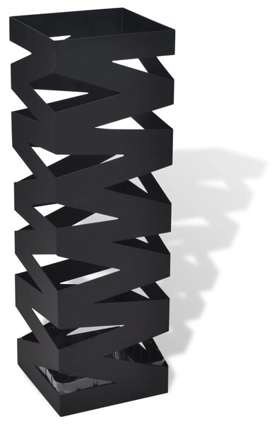 Černý hranatý stojan na deštníky a vycházkové hole, ocelový, 48,5 cm