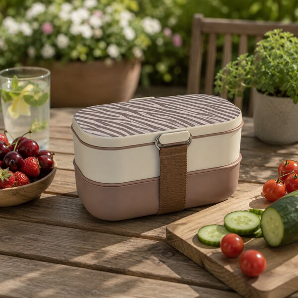Obědový box s příborem, Bento, 1,35l, Iris Barcelona, béžový