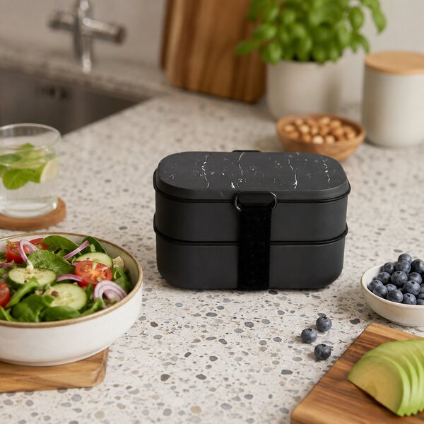 Obědový box s příborem, Bento, 1,35l, Iris Barcelona, černý