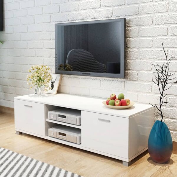 TV stolek bílý s vysokým leskem 140 x 40,5 x 35 cm