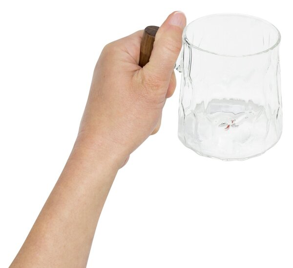 Skleněný hrnek Tea Logic Knut, dřevěná rukojeť, texturované sklo, 350 ml