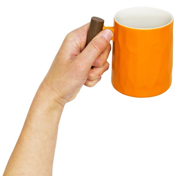 Porcelánový hrnek Tea Logic Clementine Facette, oranžový, dřevěná rukojeť, matný, 400 ml