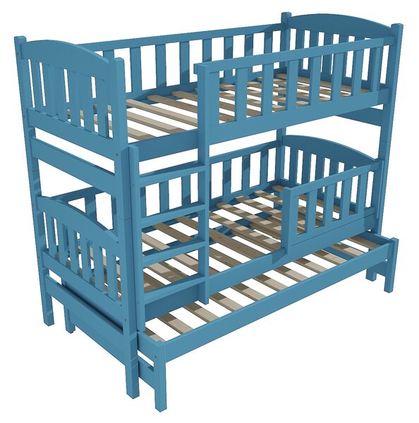 Vomaks Patrová postel s výsuvnou přistýlkou PPV 007 se zábranou Rozměr: 80 x 180 cm, Barva: barva modrá, Prostor mezi lůžky: 80 cm