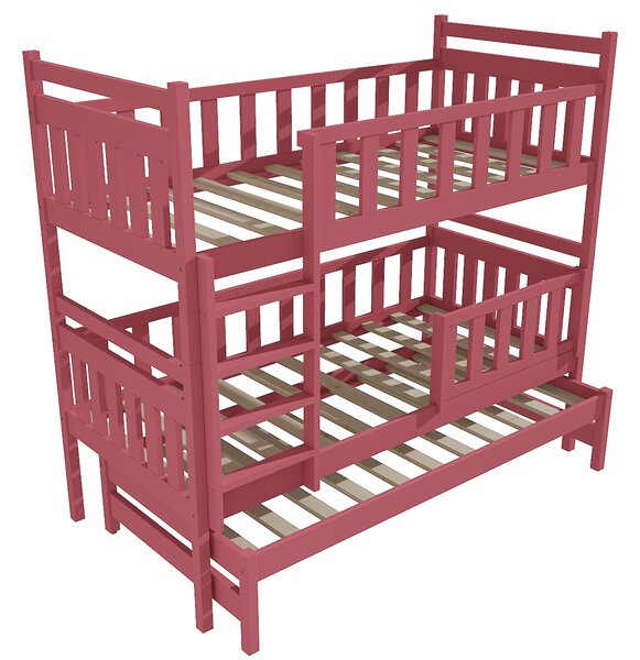 Vomaks Patrová postel s výsuvnou přistýlkou PPV 008 se zábranou Rozměr: 90 x 190 cm, Barva: barva růžová, Prostor mezi lůžky: 80 cm