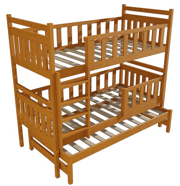 Vomaks Patrová postel s výsuvnou přistýlkou PPV 008 se zábranou Rozměr: 80 x 180 cm, Barva: moření olše, Prostor mezi lůžky: 80 cm