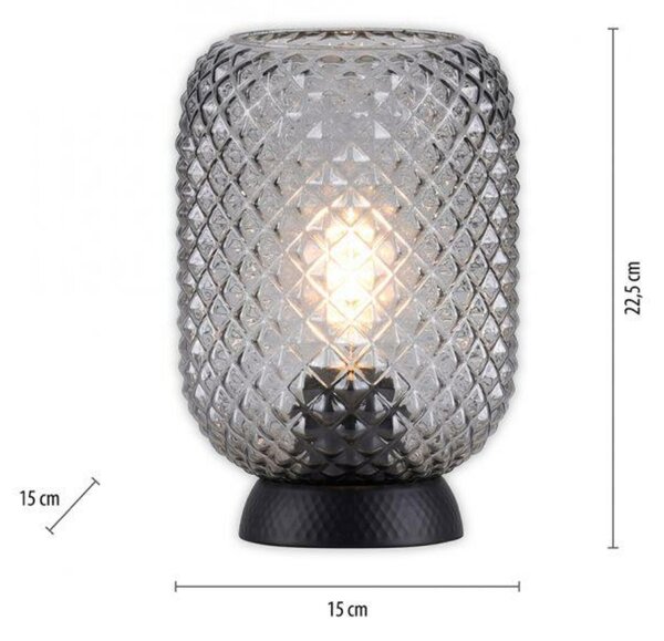 LEUCHTEN DIREKT is JUST LIGHT stolní lampa černá kouřové sklo šňůrový vypínač kruhové LD 14906-18