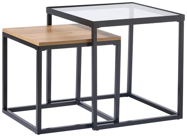 SADA KONFERENČNÍCH STOLKŮ, čiré, černá, barvy dubu, kov, sklo, kompozitní dřevo, 40/48/40/48/40/48 cm Xora - Konferenční stolky, Online Only