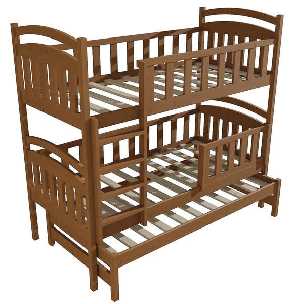 Vomaks Patrová postel s výsuvnou přistýlkou PPV 014 se zábranou Rozměr: 80 x 180 cm, Barva: moření dub, Prostor mezi lůžky: 80 cm