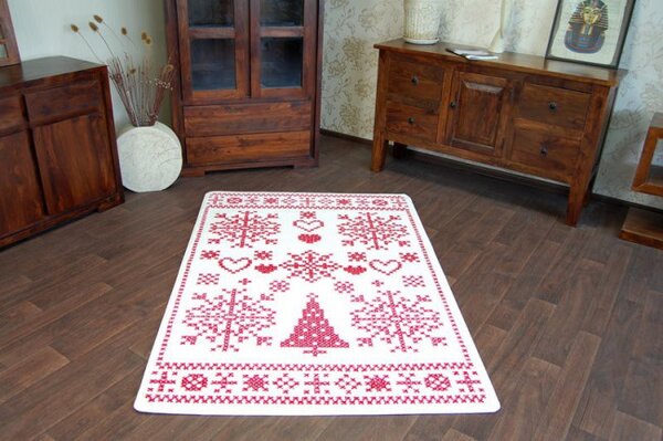 Koberec XMAS - F791 krém/červený